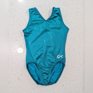 HOLOGRAPHIC GK ELITE Gymnastics Dance Leotard Child Large Teal Green MYSTIQUE